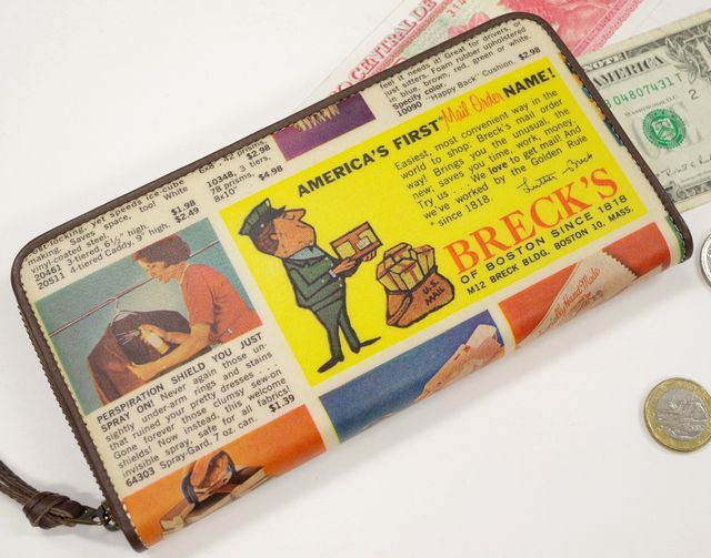 世界に1つだけのお財布 ヴィンテージペーパー 牛革長財布 1960年代雑誌 アメリカンメール広告柄